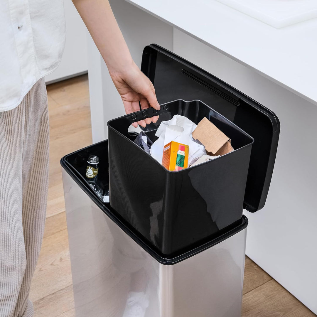 Curver Pedal Trash Can, 2x26L Bins, Metallic Finish, Silver, 251002
