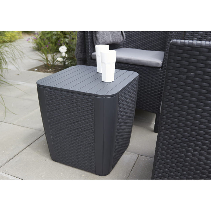 Keter Luzon Garden Table, with storage compartment, weight capacity up to 110 kg, weather-resistant, rattan-look, graphite color, 223932