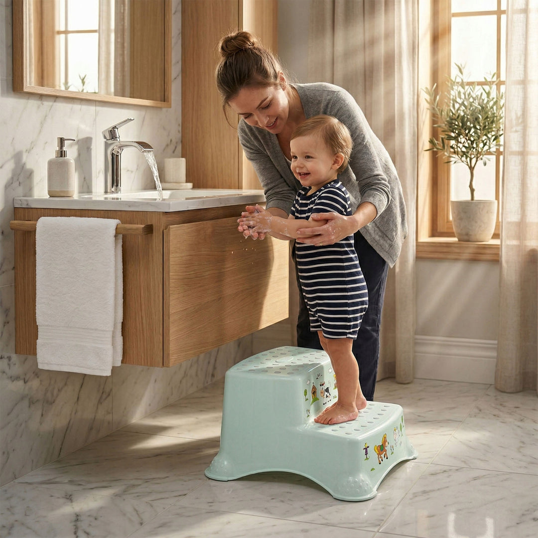 Keeeper Two-Step Children's Step Stool, with anti-slip feature, "Funny Farm" series, weight capacity up to 120 kg, 1003132006300