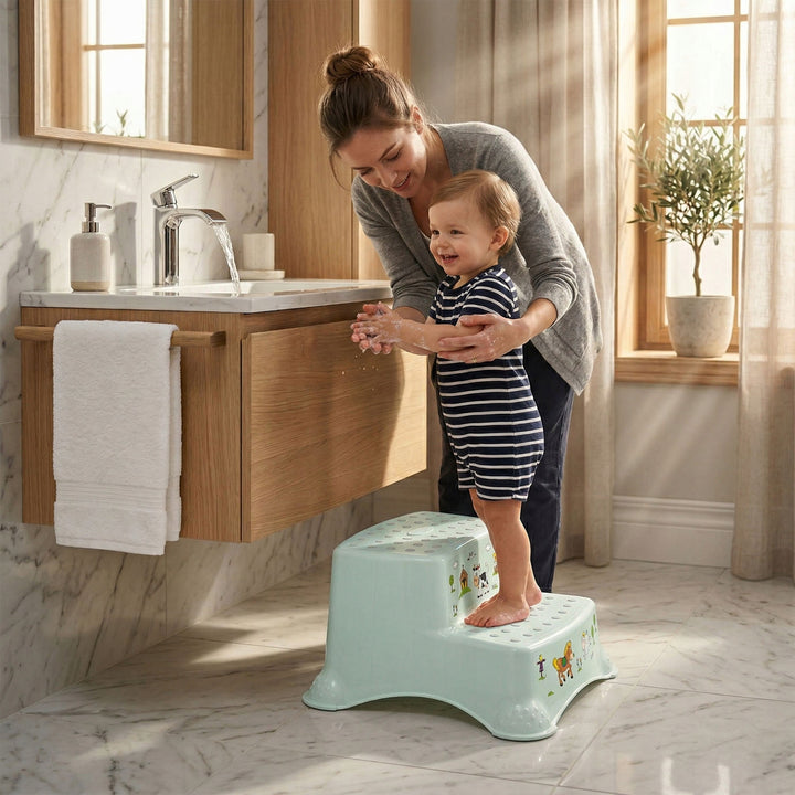 Keeeper Two-Step Children's Step Stool, with anti-slip feature, "Funny Farm" series, weight capacity up to 120 kg, 1003132006300