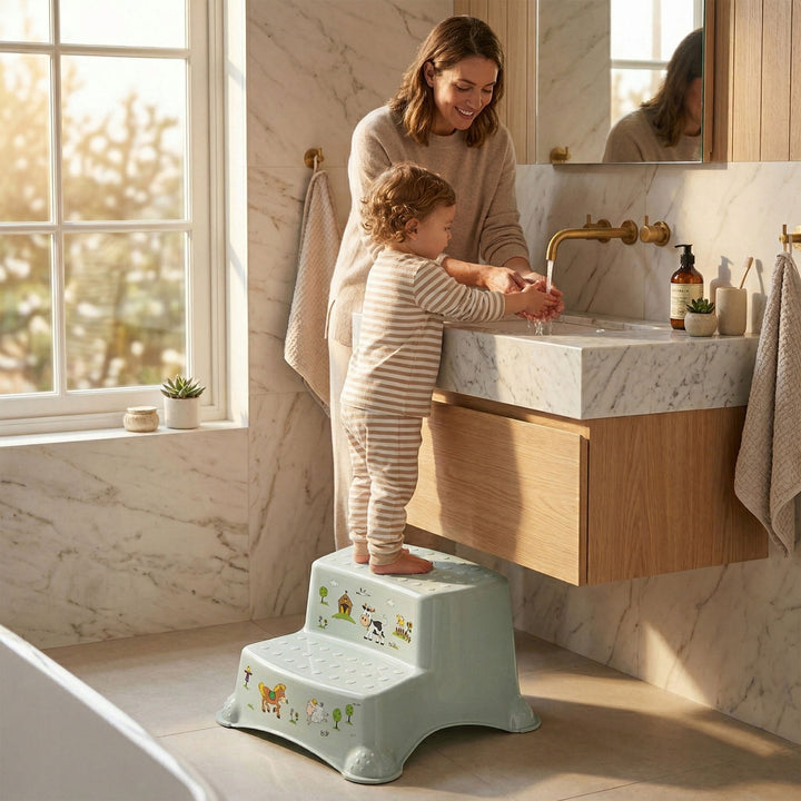 Keeeper Two-Step Children's Step Stool, with anti-slip feature, "Funny Farm" series, weight capacity up to 120 kg, 1003132006300