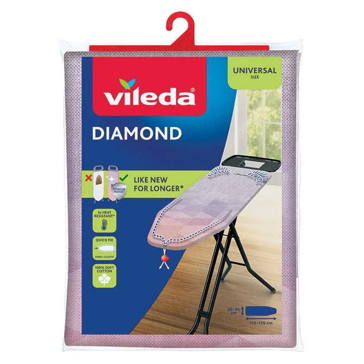 Vileda Diamond Ironing Board Cover, length 110–130 cm, heat-resistant, Quick Fix system, 142468