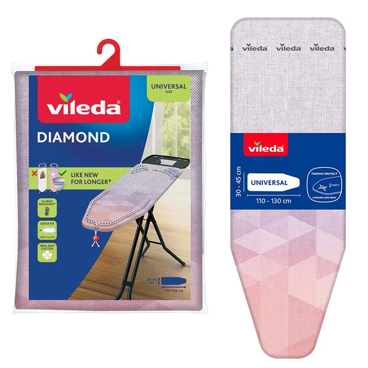 Vileda Diamond Ironing Board Cover, length 110–130 cm, heat-resistant, Quick Fix system, 142468