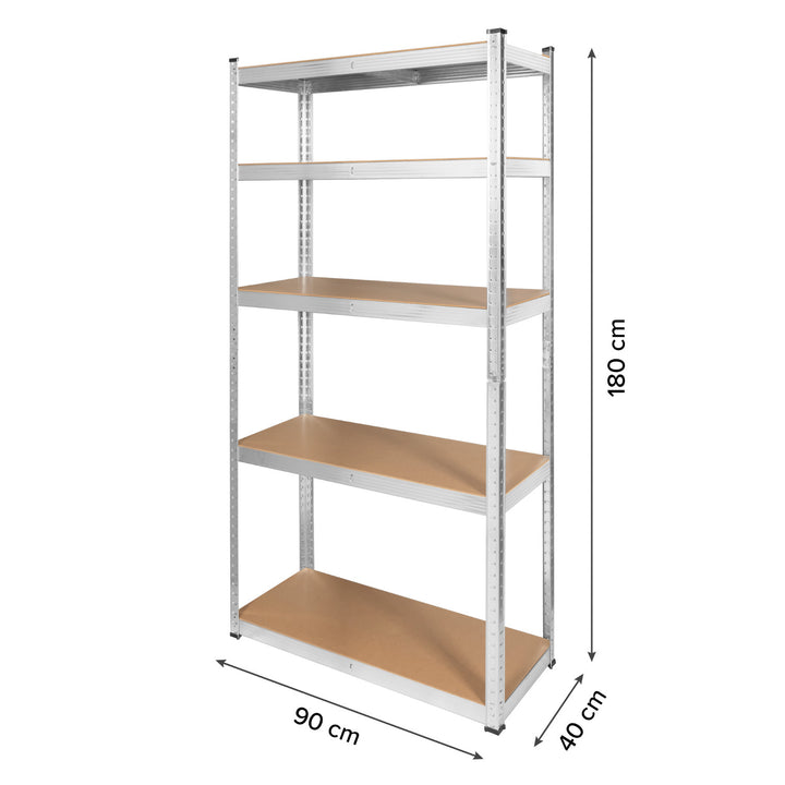 Metal storage rack, 5 shelves, maximum load capacity of 750 kg, 180x90x40, silver, Rebel