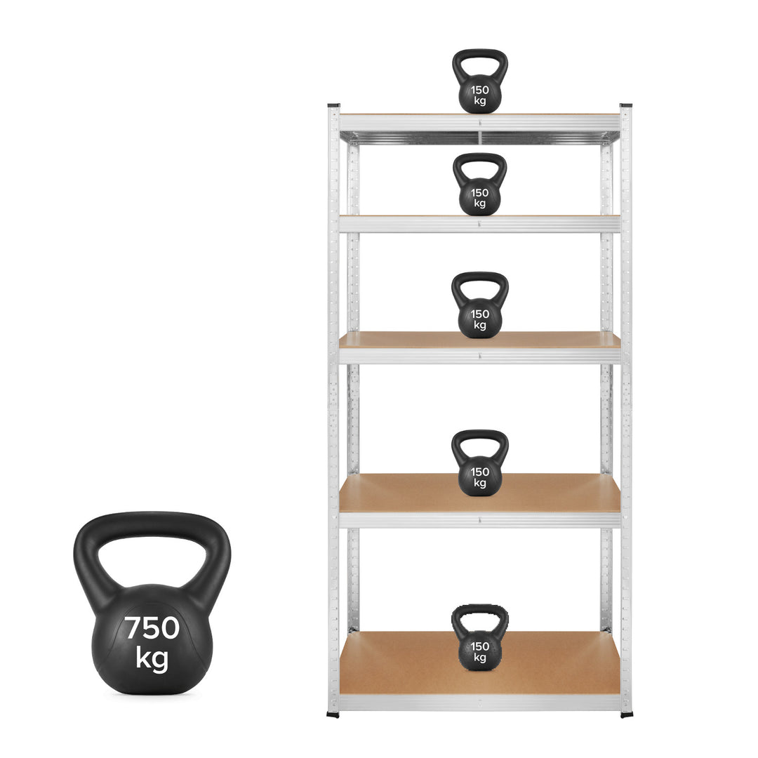 Metal storage rack, 5 shelves, maximum load capacity of 750 kg, 180x90x40, silver, Rebel