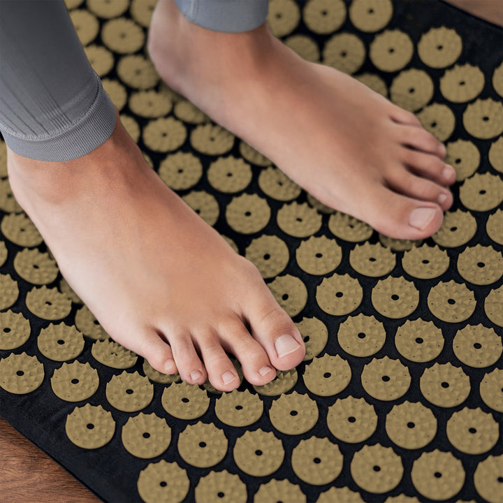 Health Mat with Acupressure Nubs and Cushion, 110x42 cm, XL, Gold Nubs, Rebel Active