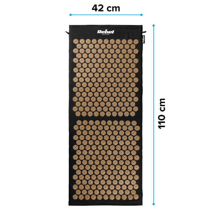 Health Mat with Acupressure Nubs and Cushion, 110x42 cm, XL, Gold Nubs, Rebel Active
