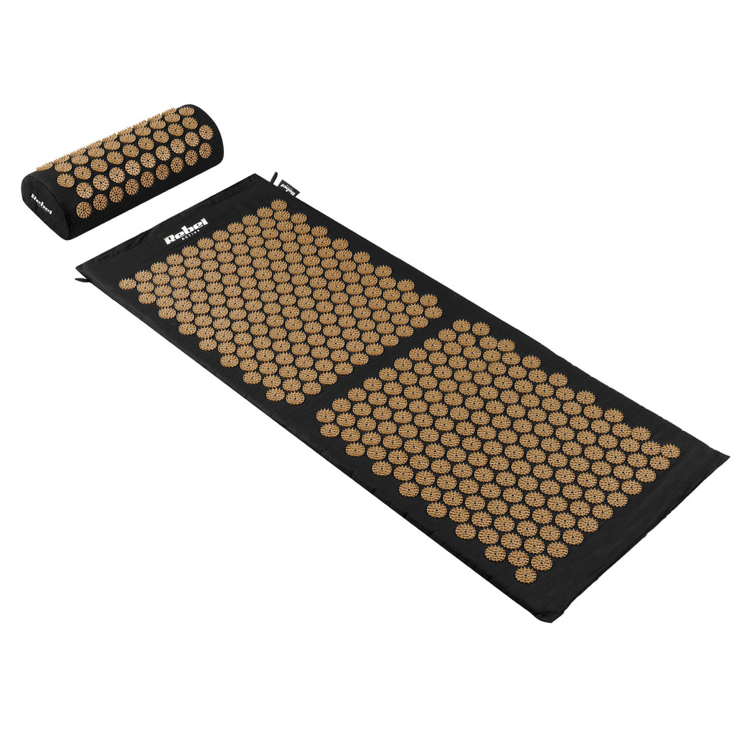 Health Mat with Acupressure Nubs and Cushion, 110x42 cm, XL, Gold Nubs, Rebel Active