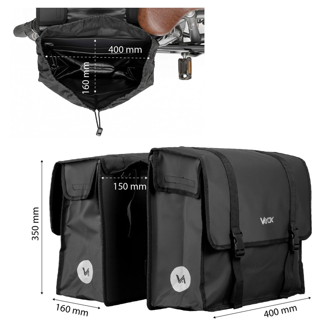 Double PVC Bike Rack Bag with Handle, Black, 40L, VA0446, Vayox