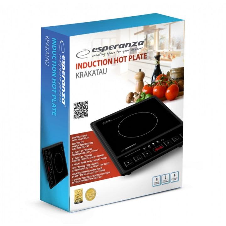 Esperanza Induction Cooktop, 2000W, 5 preset functions, large display, Krakatau