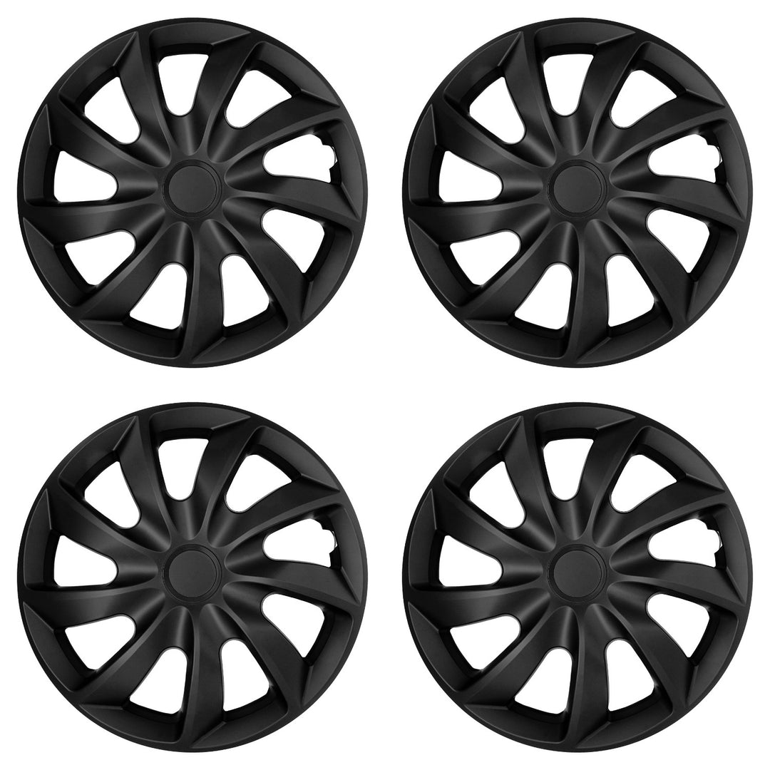NRM Quad 15'' Universal Car Hubcaps, Matte Black, Set of 4