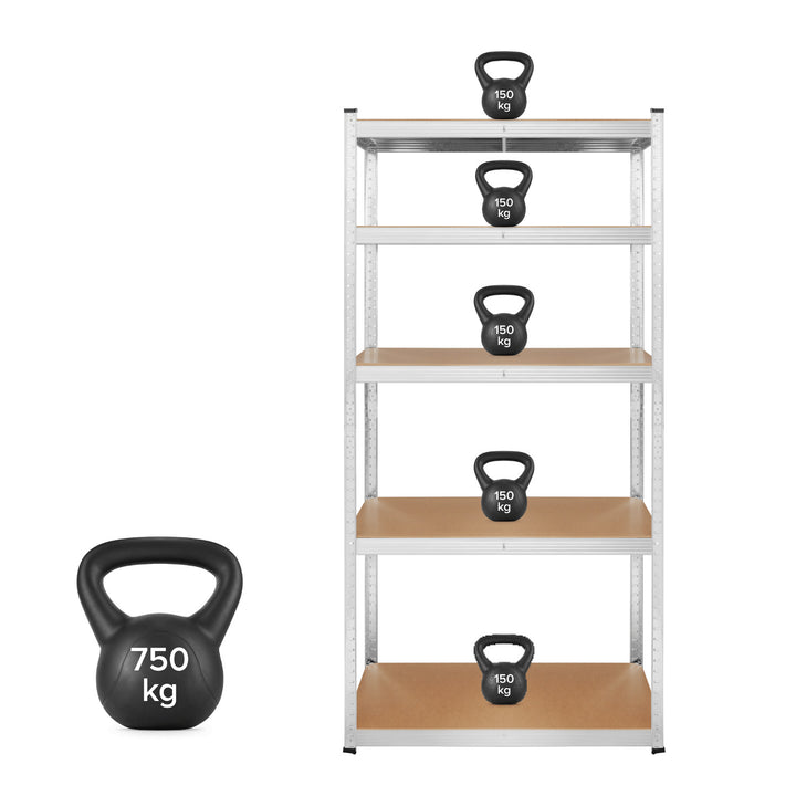 Metal storage rack, 5 shelves, maximum load capacity of 750 kg, 180x90x40, silver Rebel, 2 pieces