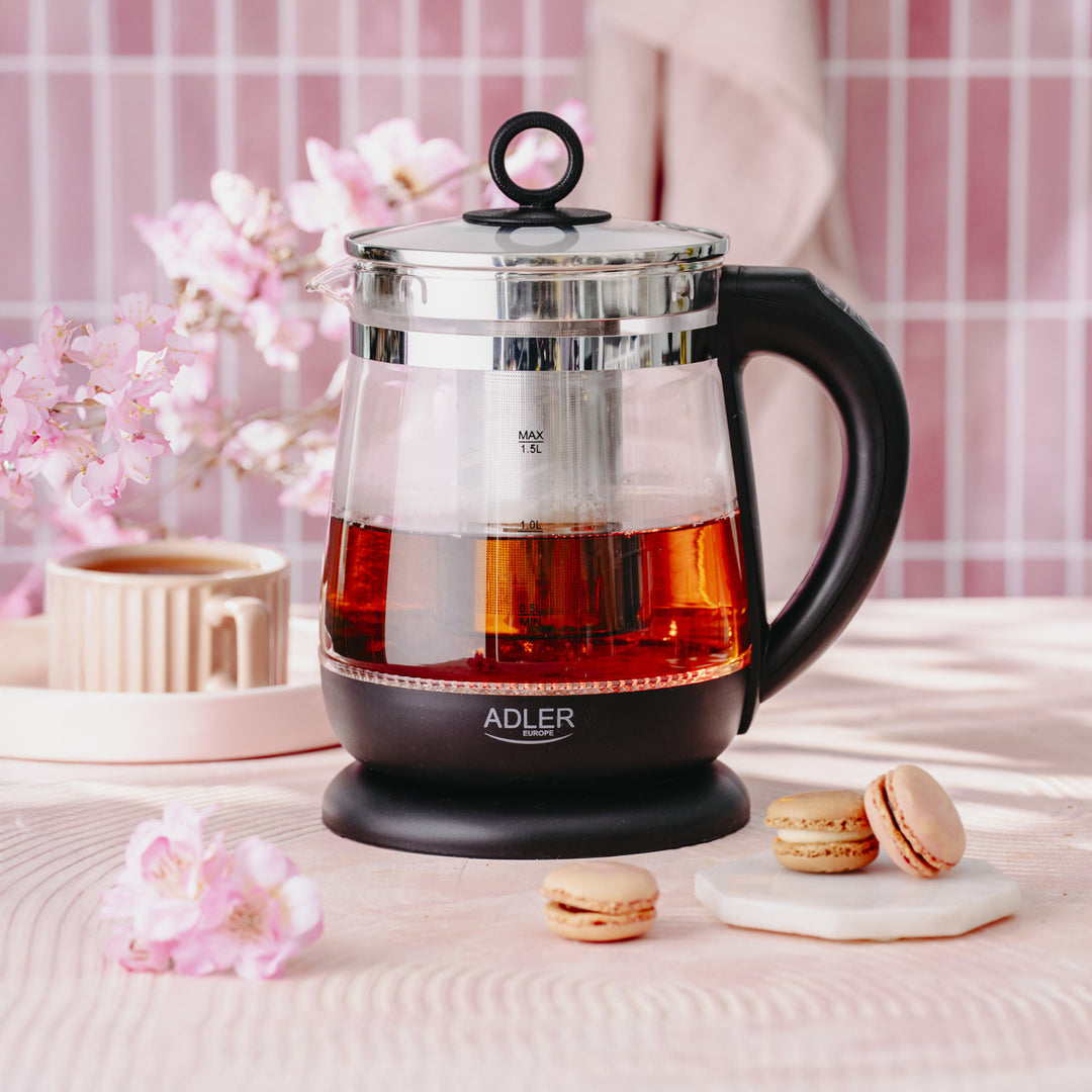 1.5 L Glass Kettle with Tea Infuser and Temperature Control, 2200W, LED, 60–100°C, Adler AD 1299, Black