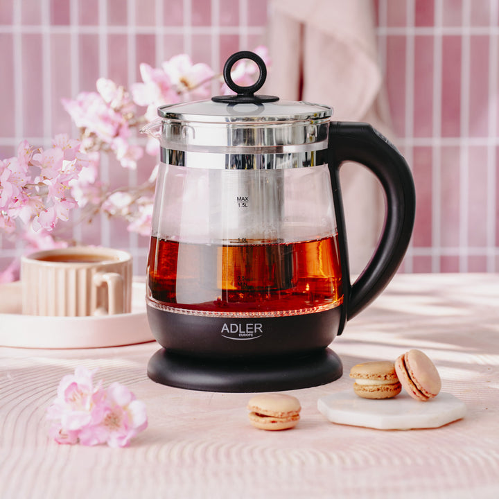 1.5 L Glass Kettle with Tea Infuser and Temperature Control, 2200W, LED, 60–100°C, Adler AD 1299, Black