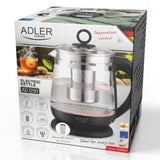 1.5 L Glass Kettle with Tea Infuser and Temperature Control, 2200W, LED, 60–100°C, Adler AD 1299, Black