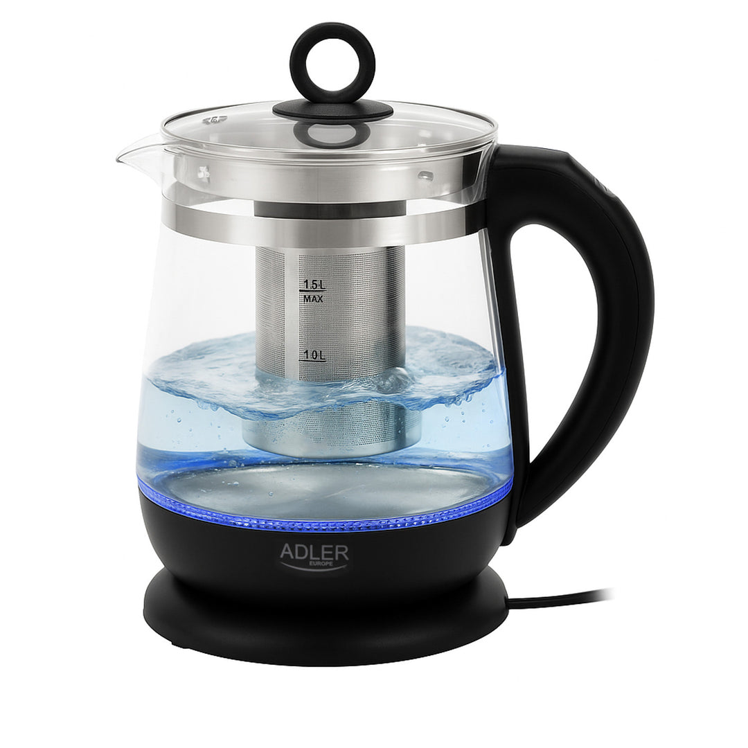 1.5 L Glass Kettle with Tea Infuser and Temperature Control, 2200W, LED, 60–100°C, Adler AD 1299, Black