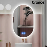 Cronos Heated Mirror, oval, 50x80 cm, LED in three colors, IP44 protection, anti-fog system