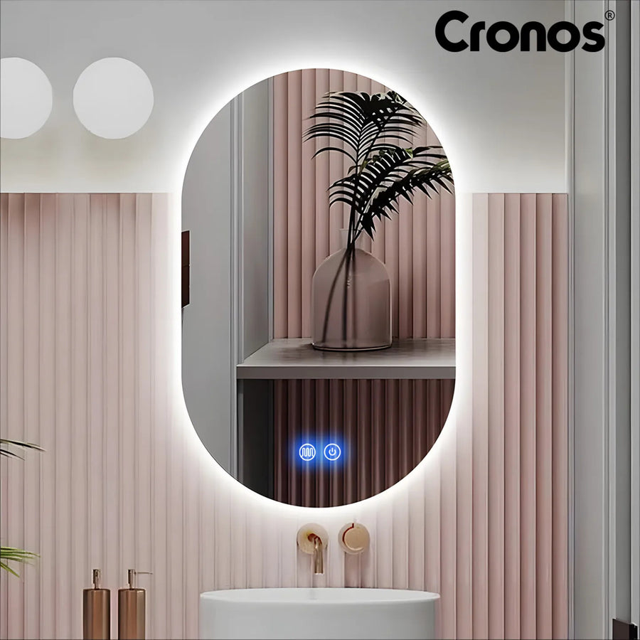 Cronos Heated Mirror, oval, 50x80 cm, LED in three colors, IP44 protection, anti-fog system