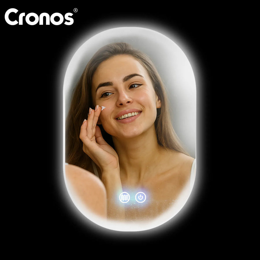 Cronos Heated Mirror, oval, 50x80 cm, LED in three colors, IP44 protection, anti-fog system