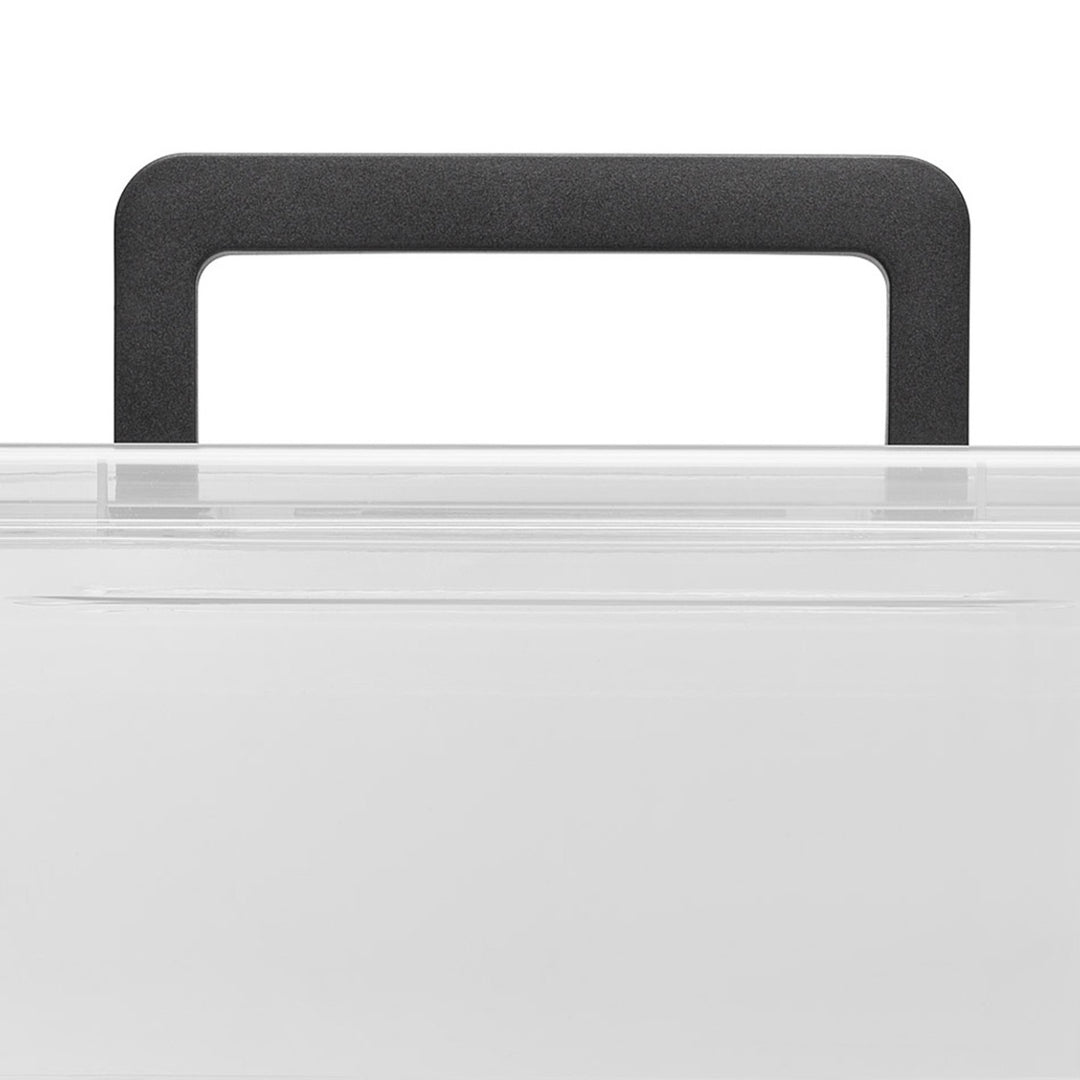 Moxom SimpleStore container, 60L capacity, clear, snap-on lid, with casters, BPA-free, 04-0081