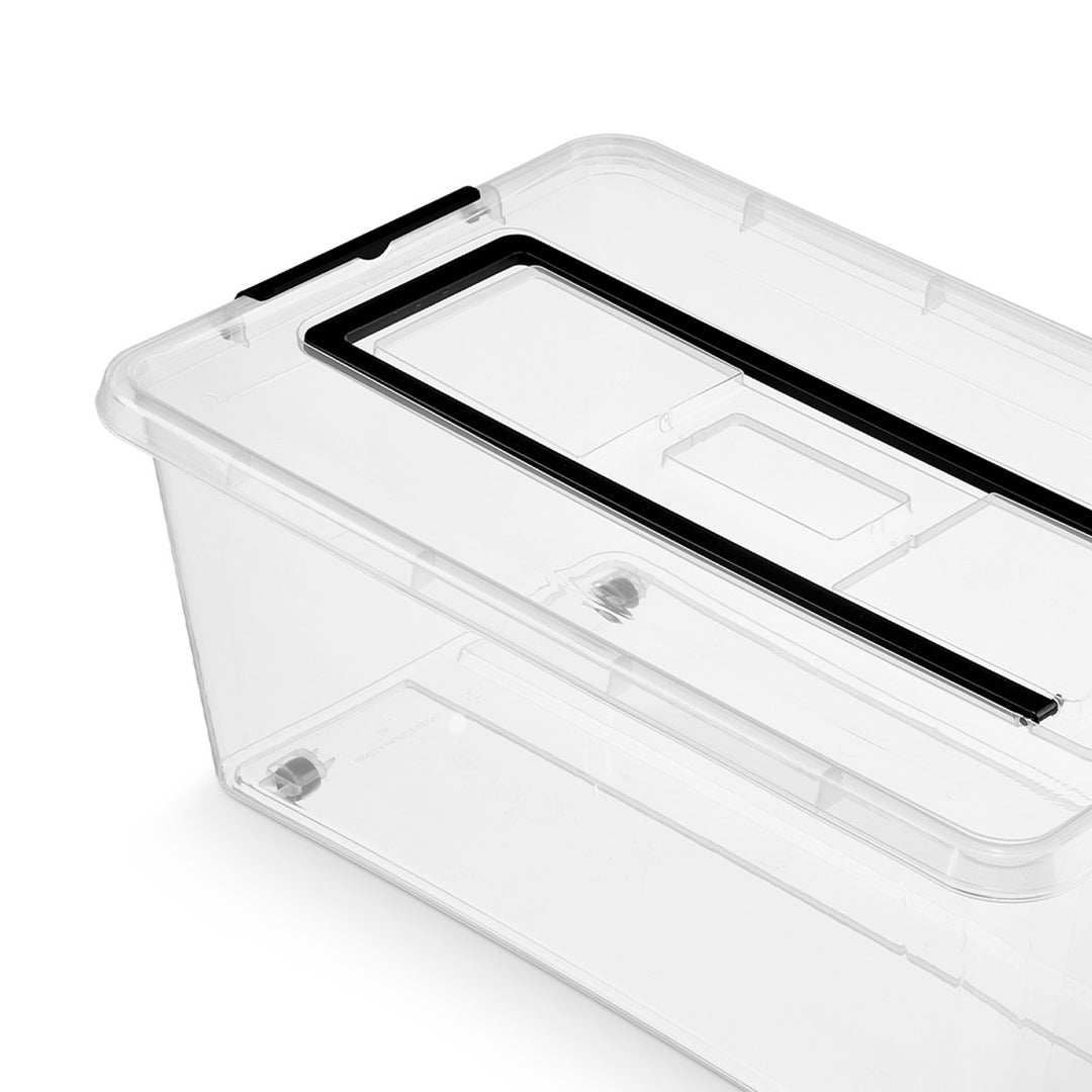 Moxom SimpleStore container, 40L capacity, transparent, snap-on lid, with casters, BPA-free, 04-0076