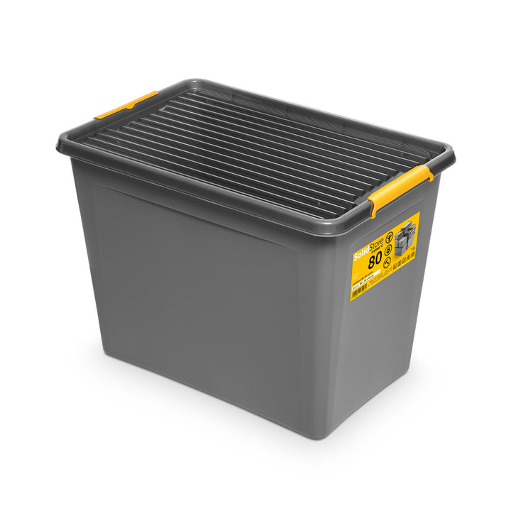 Moxom SolidStore container, 80L capacity, gray, snap-on lid, with wheels, BPA-free, 04-0217