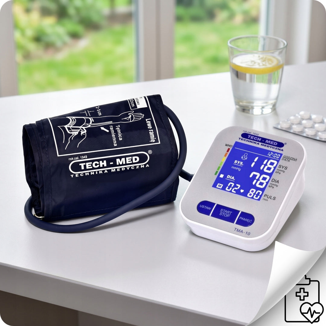 Electronic blood pressure monitor, backlit screen, 22–32 cm cuff, arrhythmia indicator, TMA-10, Tech-Med