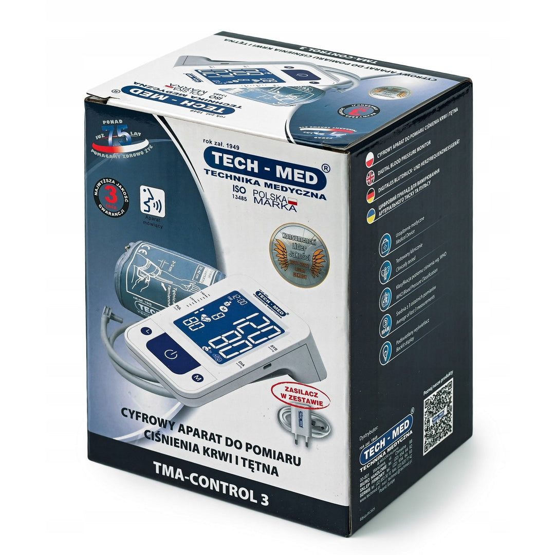 Electronic blood pressure monitor, voice guidance, cuff size 22–42 cm, IHB indicator, TMA-CONTROL3, Techmed