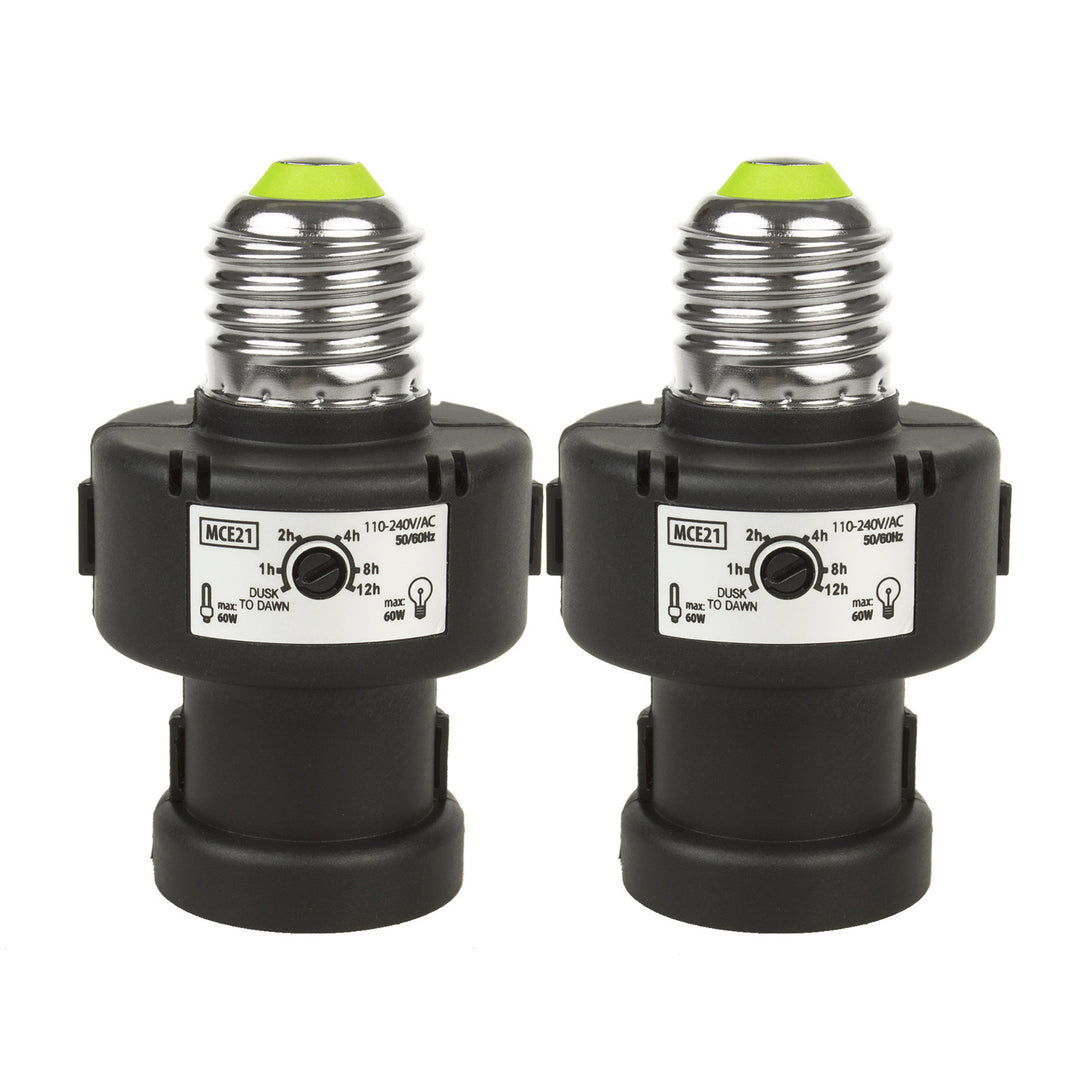 Maclean E27 Light Bulb Socket, 100W, with Twilight Sensor and Timer, MCE21B, 2 pieces