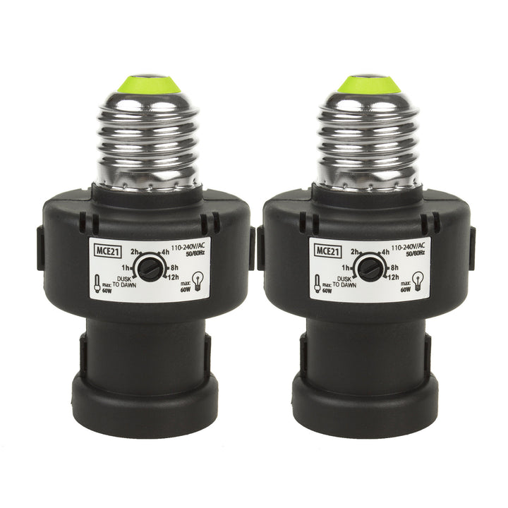 Maclean E27 Light Bulb Socket, 100W, with Twilight Sensor and Timer, MCE21B, 2 pieces
