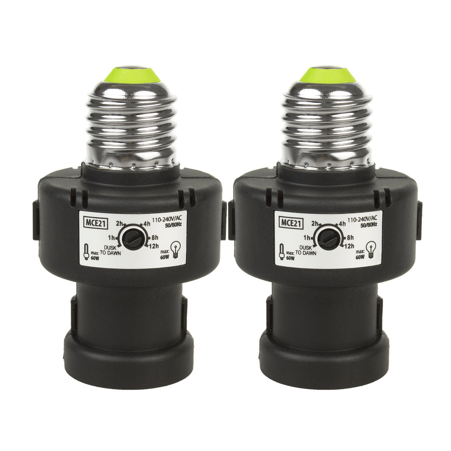 Maclean E27 Light Bulb Socket, 100W, with Twilight Sensor and Timer, MCE21B, 2 pieces