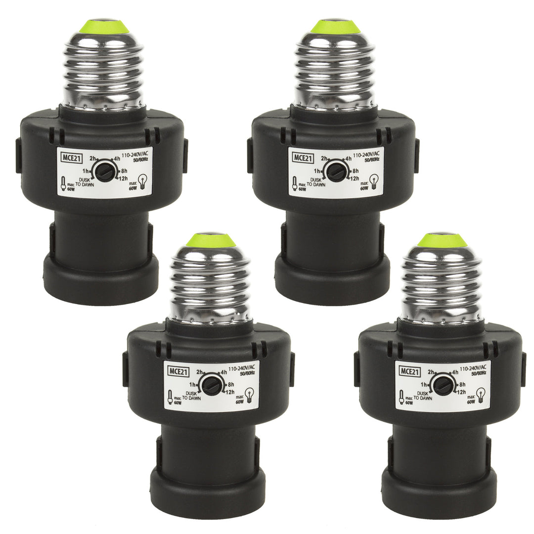 Maclean E27 Light Bulb Socket, 100W, with Twilight Sensor and Timer, MCE21B, 4 pieces