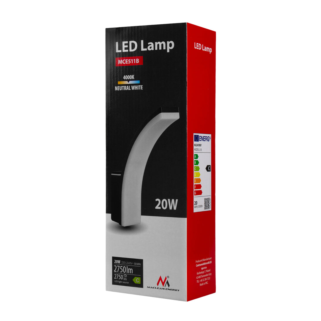 Maclean LED Light, Black, 20W, IP65, 2750 lm, Neutral White (4000K) MCE511 B, 2 pieces
