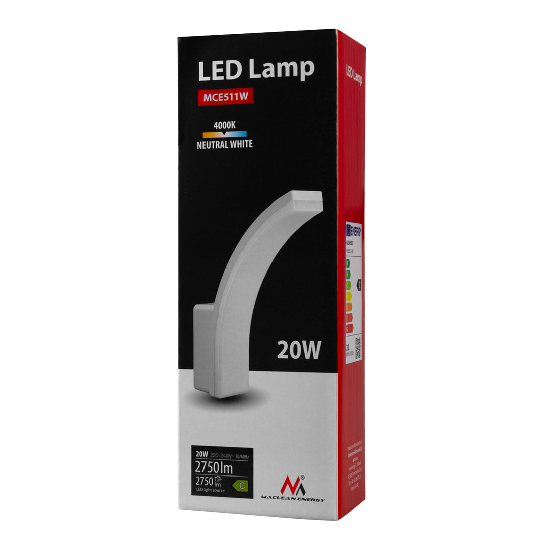 Maclean LED Lamp, white, 20W, IP65, 2750 lm, neutral white (4000K) MCE511 W, 2 pieces