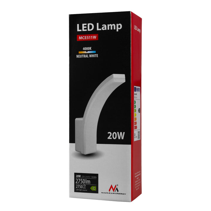 Maclean LED Lamp, white, 20W, IP65, 2750 lm, neutral white (4000K) MCE511 W, 2 pieces
