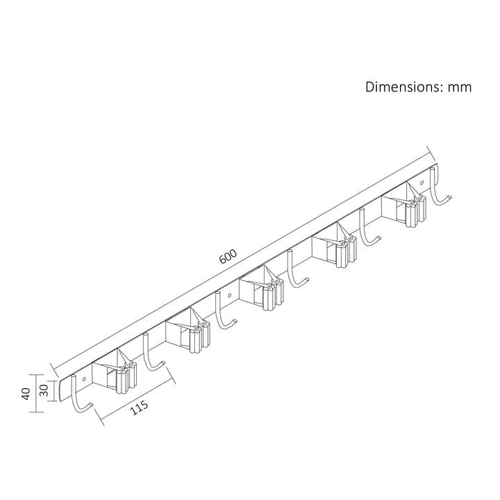 Maclean wall-mounted organizer for garden tools and mops, steel, with hooks, max. load 20 kg, width 60 cm, MC-185, 2 pieces