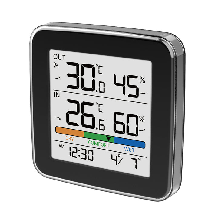 GreenBlue Wireless Weather Station, Indoor/Outdoor Temperature and Humidity, Clock, Alarm, and Date, °C / °F, up to 60 m, Black, GB169 B + 4 Varta Industrial AAA Alkaline Batteries