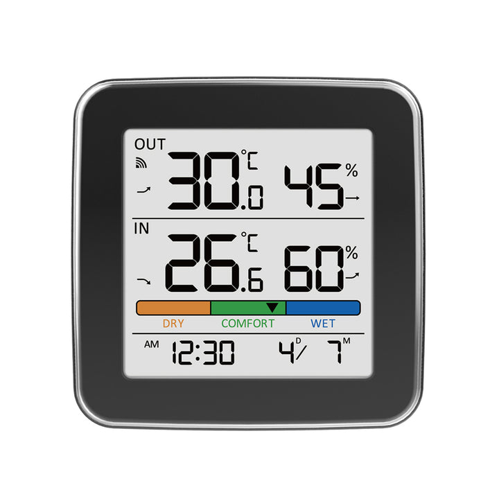 GreenBlue Wireless Weather Station, Indoor/Outdoor Temperature and Humidity, Clock, Alarm, and Date, °C / °F, up to 60 m, Black, GB169 B + 4 Varta Industrial AAA Alkaline Batteries