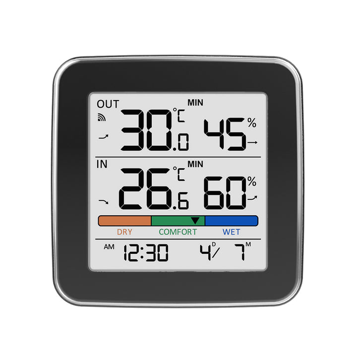 GreenBlue Wireless Weather Station, Indoor/Outdoor Temperature and Humidity, Clock, Alarm, and Date, °C / °F, up to 60 m, Black, GB169 B + 4 Varta Industrial AAA Alkaline Batteries