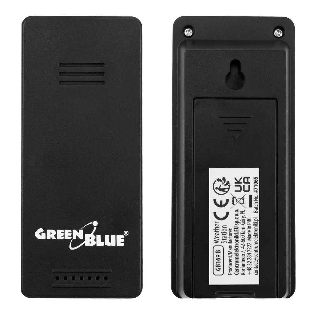 GreenBlue Wireless Weather Station, Indoor/Outdoor Temperature and Humidity, Clock, Alarm, and Date, °C / °F, up to 60 m, Black, GB169 B + 4 Varta Industrial AAA Alkaline Batteries