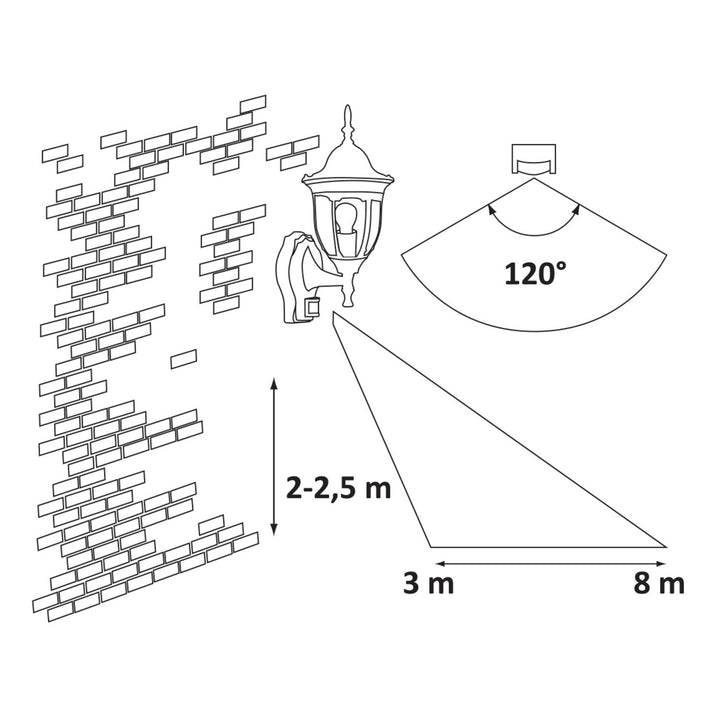 Rabalux Wall Sconce, Outdoor, Motion Sensor, IP43, E27, max 60W, Antique Gold, Milano, 2 pieces