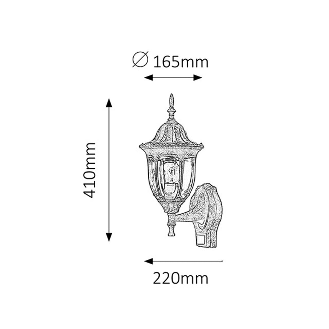 Rabalux Wall Sconce, Outdoor, Motion Sensor, IP43, E27, Max 60W, Antique Gold, Milano, 4 pieces