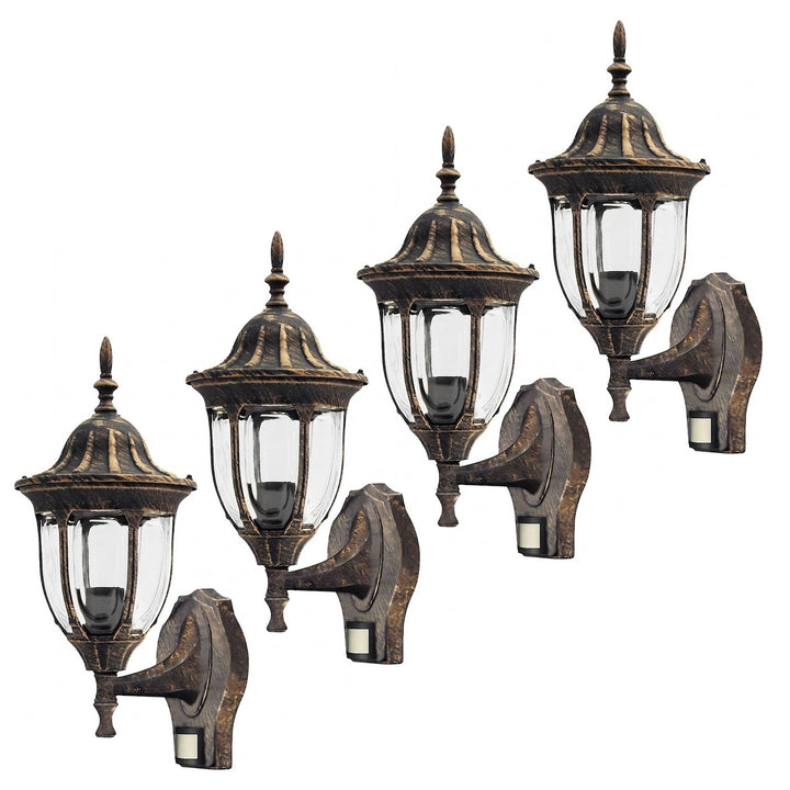 Rabalux Wall Sconce, Outdoor, Motion Sensor, IP43, E27, Max 60W, Antique Gold, Milano, 4 pieces