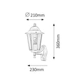 Rabalux Wall Sconce, Outdoor, Motion Sensor, IP43, E27, max 60W, Black, Velence, 2 pieces