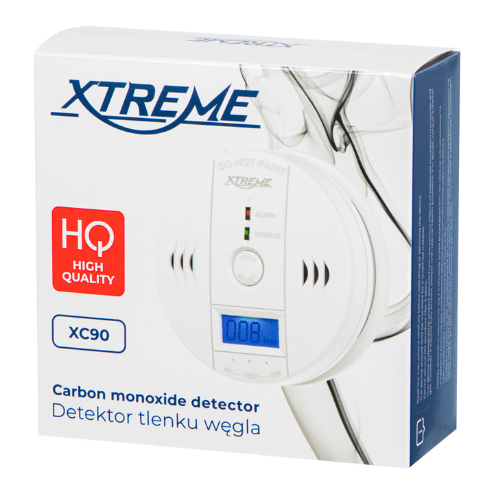 Xtreme XC90 LCD Carbon Monoxide Detector, white, 3xAA batteries, loud audible alarm and red LED, compact size, up to 7 years of operation, 50-636#
