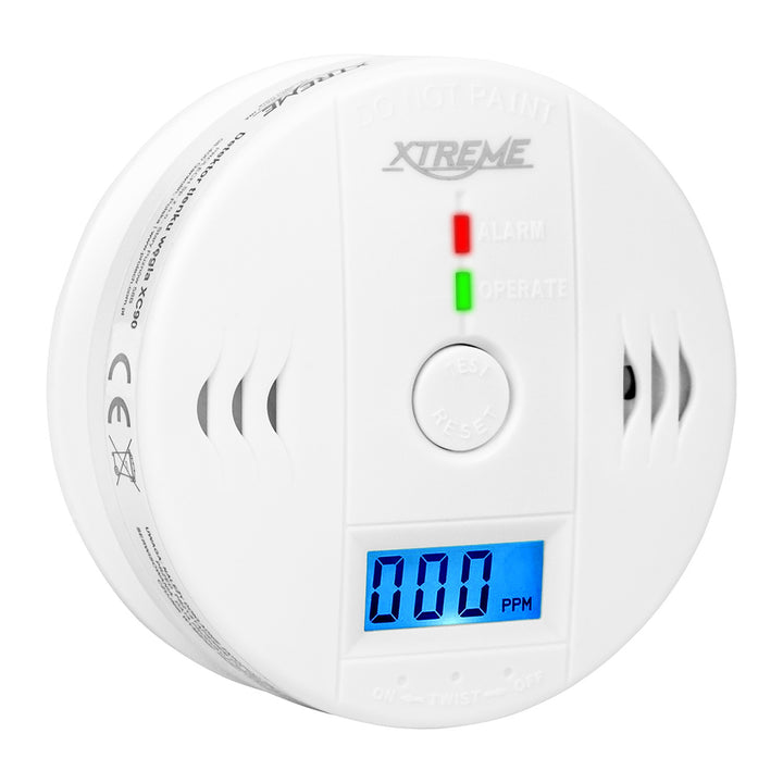 Xtreme XC90 LCD Carbon Monoxide Detector, white, 3xAA batteries, loud audible alarm and red LED, compact size, up to 7 years of operation, 50-636#