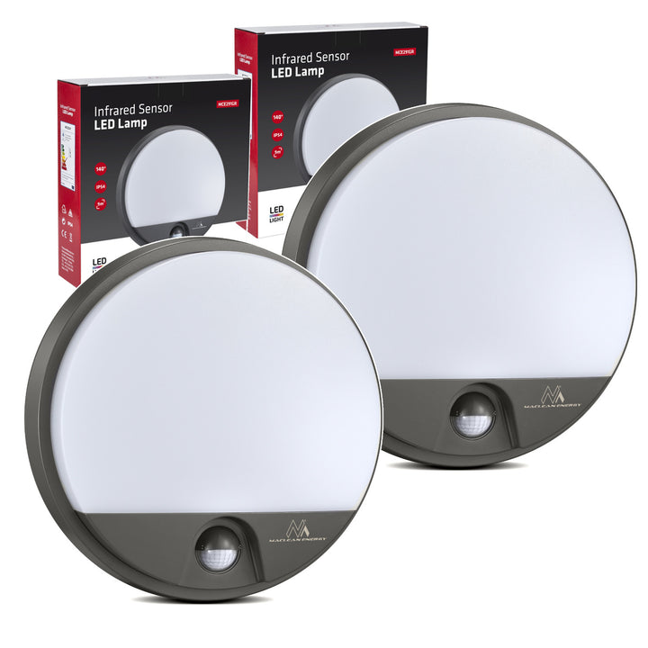 Maclean LED Light with Motion Sensor, PIR Sensor, Gray, 15W, IP54, 1100 lm, Neutral White, MCE291 W, 2 pieces