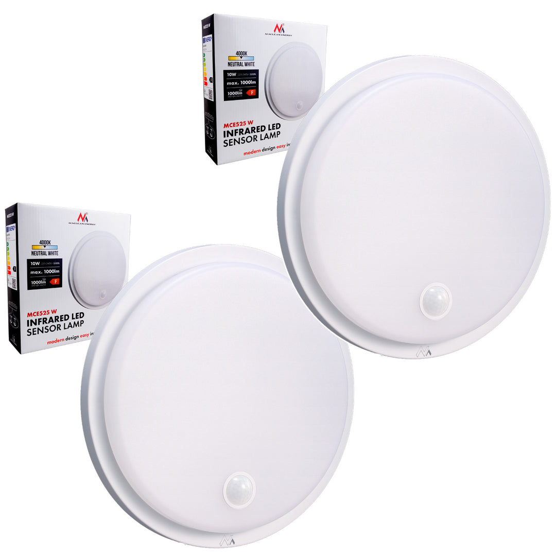 Maclean LED Light with Motion Sensor, PIR Sensor, White, 10W, IP65, 1000 lm, Neutral White, MCE525 W, 2 pieces