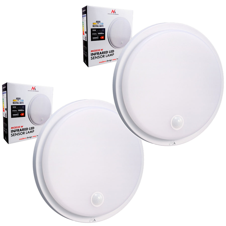 Maclean LED Light with Motion Sensor, PIR Sensor, White, 10W, IP65, 1000 lm, Neutral White, MCE525 W, 2 pieces
