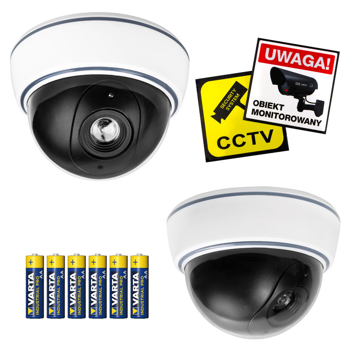 DC2300 dome-style dummy camera with flashing LED, 2 pieces + 6 Varta Industrial AA batteries